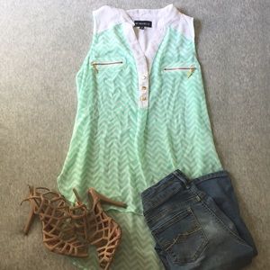 Mint Green Chevron Sleeveless Blouse